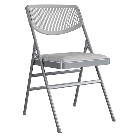 Bridgeport Folding Chair, Resin Mesh Back, Padded Fabric Seat, Grey Color, PK4 C865BP60GRY4E
